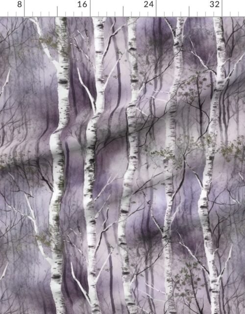 Fabric in Endless Silver Birch Tree Dreamscape in Misty Purple and Green Fabric