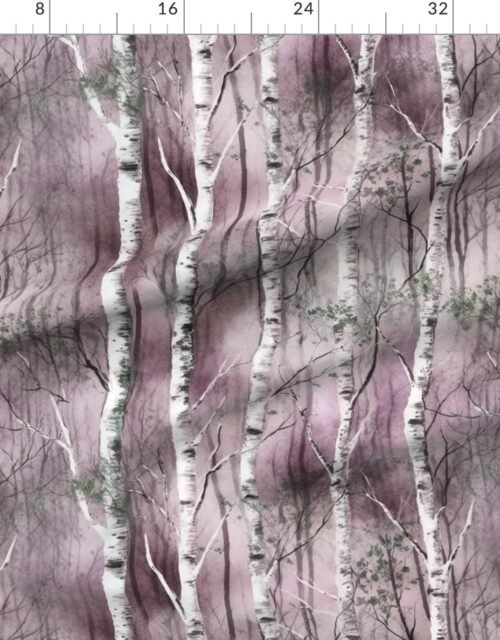 Fabric in Endless Silver Birch Tree Dreamscape in Misty Rose and Moss Green Fabric
