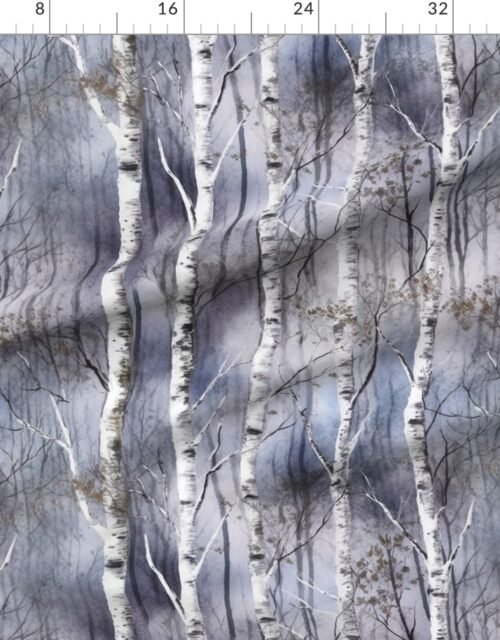Endless Silver Birch Tree Dreamscape in Misty Blue and Brown