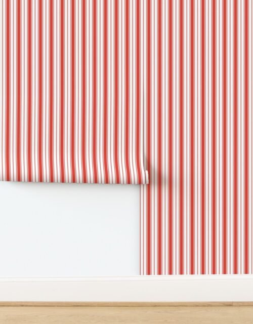 Vermillion Red Ticking Stripe Design de Toulouse Wallpaper