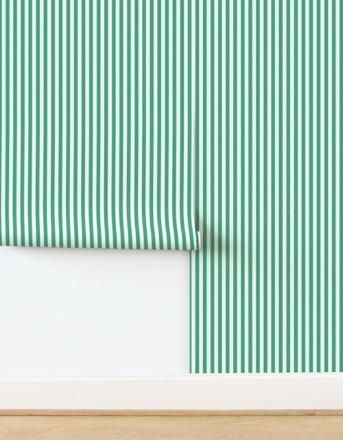 1/2" Vertical Beguiling Green and White Stripe Wallpaper