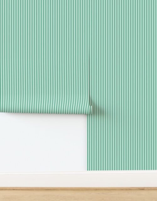 1/4" Vertical Beguiling Green and White Stripe Wallpaper