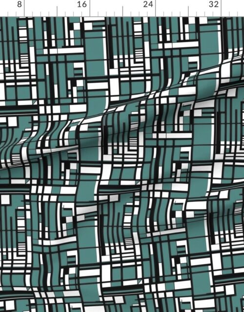 Dusty Teal Modernist City Blocks Geometric Pattern
