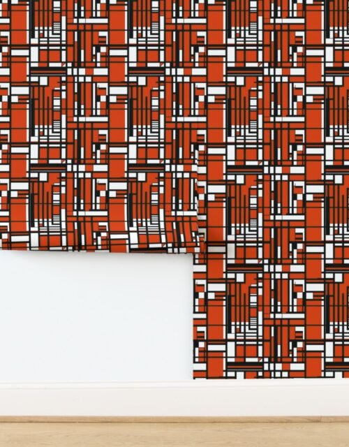 Burnt Orange Modernist City Blocks Geometric Pattern Wallpaper
