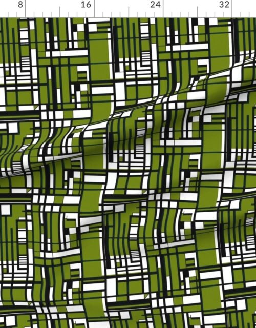 Fabric in Moss Green Modernist City Blocks Geometric Pattern Fabric
