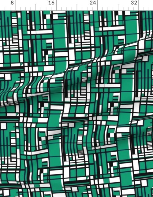 Fabric in Teal Green Modernist City Blocks Geometric Pattern Fabric