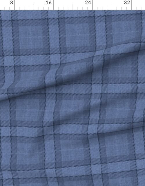 Fabric in Denim Blue and Steel Gray Wool-Texture Tartan Plaid Fabric Fabric