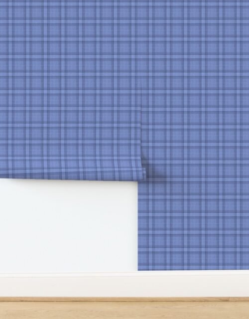 Light Denim Blue Country Checkered Farmhouse Plaid Fabric Wallpaper