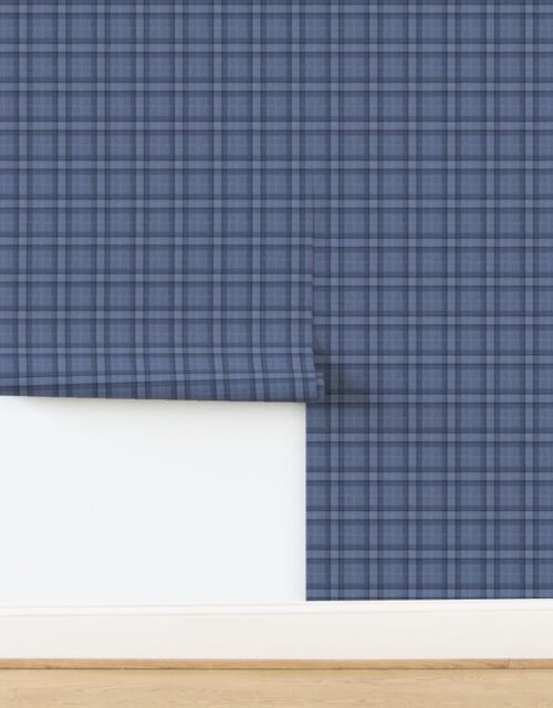 Mid Denim Blue Farmhouse Checkered Cowboy Plaid Fabric Wallpaper