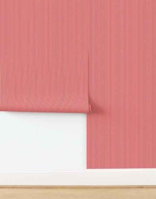 Crimson Red Pinstripe in an English Country Garden Wallpaper