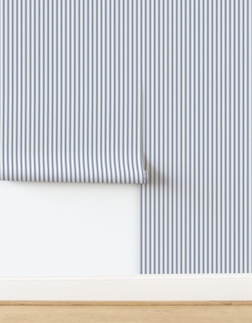 Mattress Ticking Stripe in Deep Midnight Blue Wallpaper