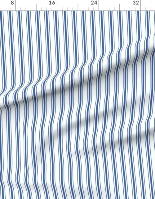 Fabric in Mattress Ticking Stripe in Dark Blue with Fine White Lines Fabric