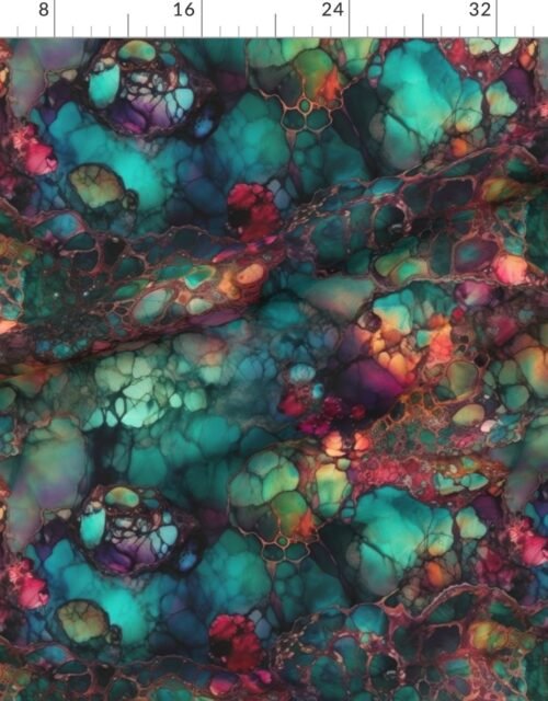 Fabric in Inky Opal Swirl with Emerald Teal and Warm Ruby Accents Fabric