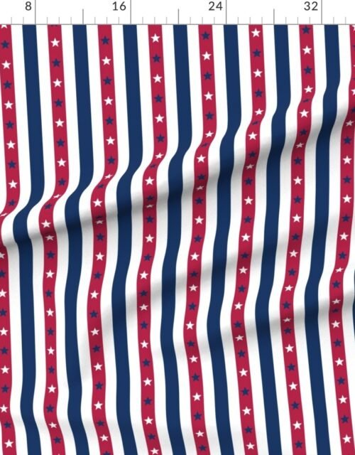 Fabric in USA Flag Colors of Red White and Blue with Stars in Alternating 1 Inch Fabric