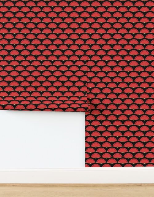 Mini Chinese Red Folding Fans on Black Background Wallpaper