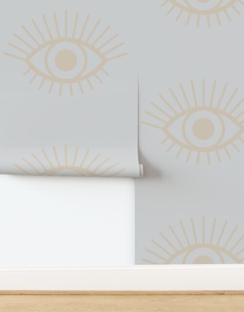 Mystical Eye Symbol in Warm Beige and Light Dove Grey Narrow Spaced Wallpaper