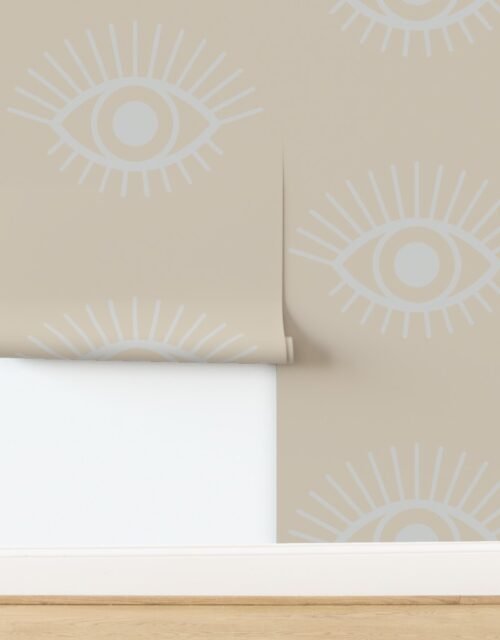 Mystical Eye Symbol in Warm Beige and Light Dove Grey Narrow Spcaed Wallpaper