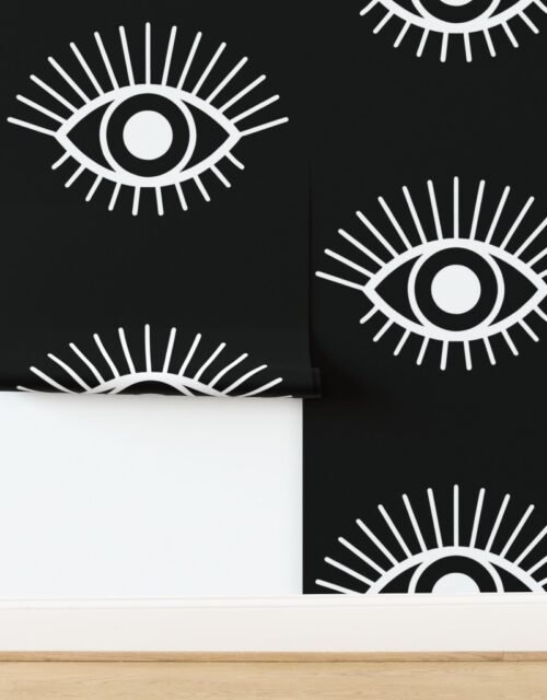 Spaced Mystical Eye Symbols in Black and White Wallpaper