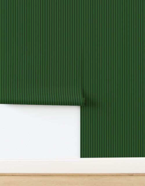 Hunter Green and Black Pinstripe Fabric for Golf Dens and Man Caves Wallpaper