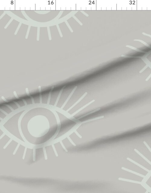 Fabric in Spaced Mystical Eye Symbols in Pale Sage Green and Driftwood Grey Fabric
