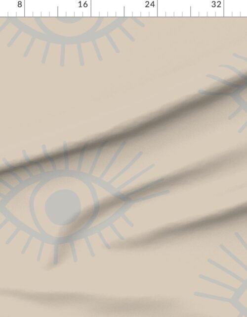 Fabric in Spaced Mystical Eye Symbols in Pale Sage Green and Driftwood Grey Fabric