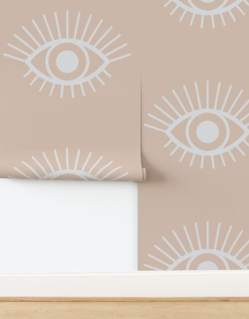 Spaced Mystical Eye Symbols in Muted Clay Pink and Cloud Grey Wallpaper