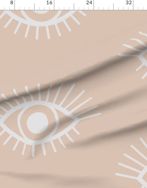 Fabric in Spaced Mystical Eye Symbols in Muted Clay Pink and Cloud Grey Fabric