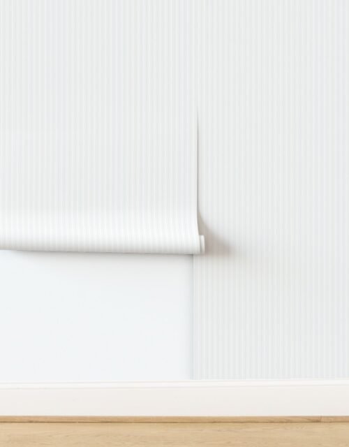 Light Dove Grey Thin Ticking Stripes on White Wallpaper