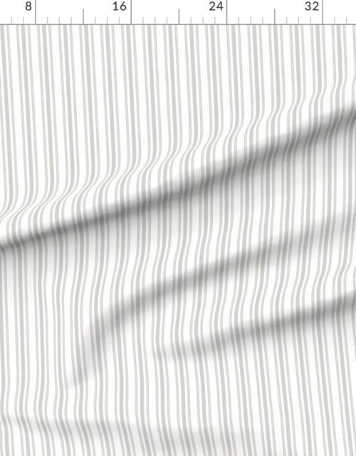 Fabric in Warm Beige Thin Ticking Stripes on White Fabric