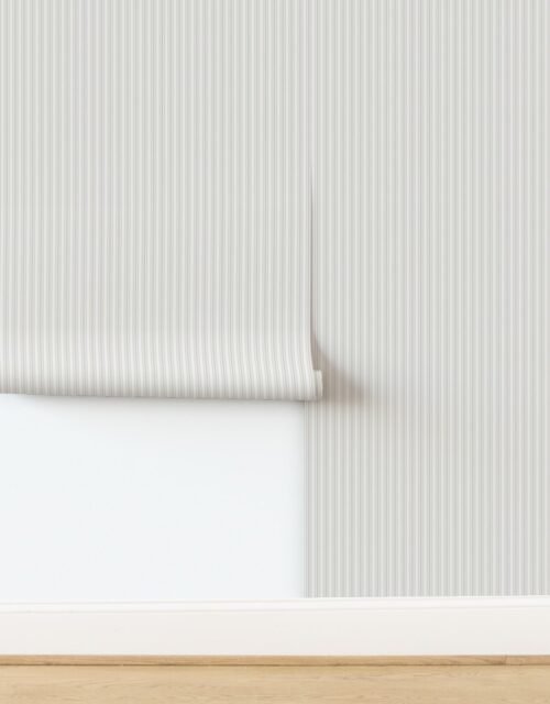 Warm Beige Thin Ticking Stripes on Light Dove Grey Wallpaper