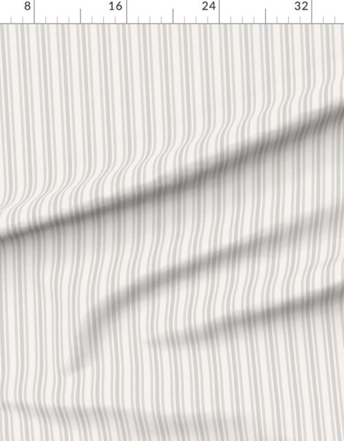 Fabric in Warm Beige Thin Ticking Stripes on Light Dove Grey Fabric