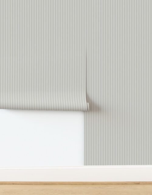Light Dove Grey Thin Ticking Stripes on Warm Beige Wallpaper