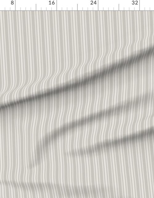 Fabric in Light Dove Grey Thin Ticking Stripes on Warm Beige Fabric