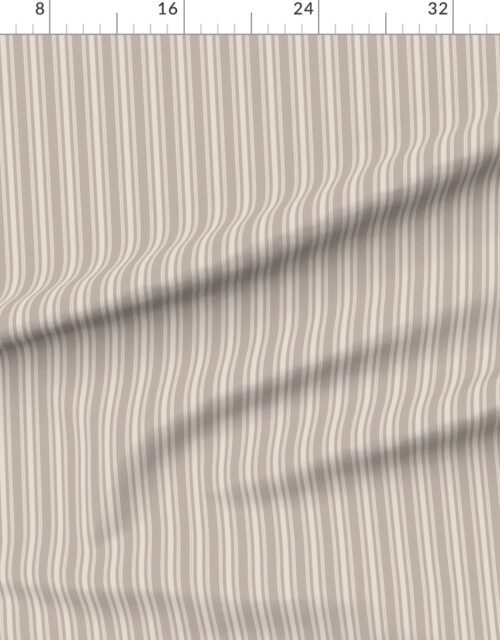 Fabric in Sandstone Cream Thin Ticking Stripes on Misty Taupe