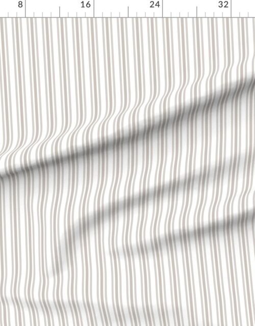 Fabric in Misty Taupe Thin Ticking Stripes on White Fabric