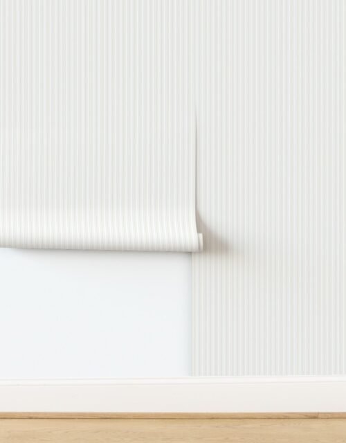 Sandstone Cream Thin Ticking Stripes on White Wallpaper
