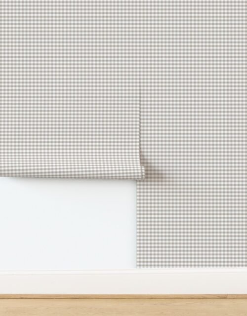Misty Taupe Gingham Check Plaid Pattern Wallpaper