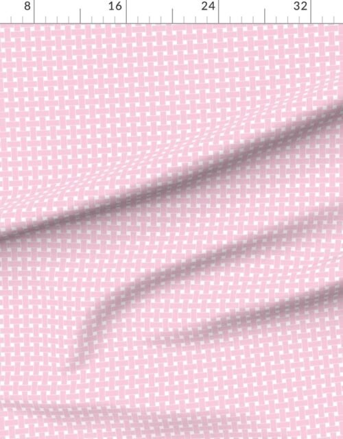 Fabric in Large Pastel Baby Pink Cane Weave Pattern on White Background