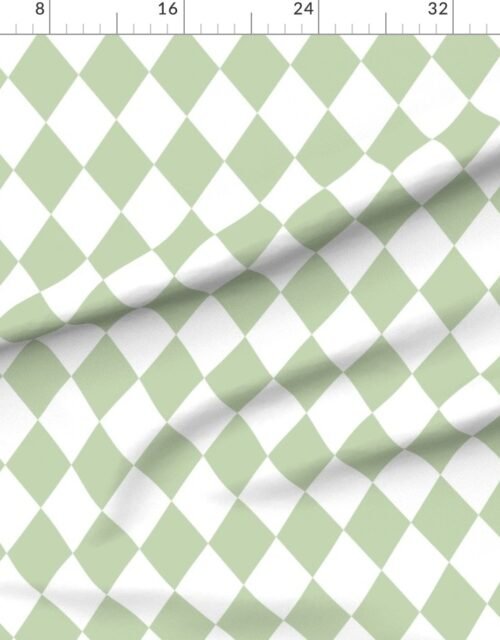 Fabric in Pastel Pistachio Green Drift Diamonds on White