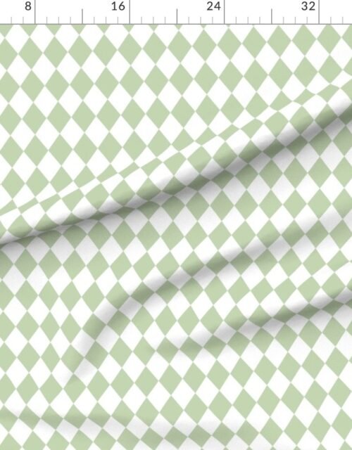 Fabric in Small Pastel Pistachio Green Drift Diamonds on White
