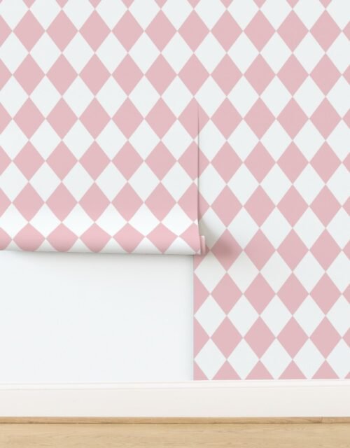 Pastel Baby Pink Bloom Diamonds on White Wallpaper