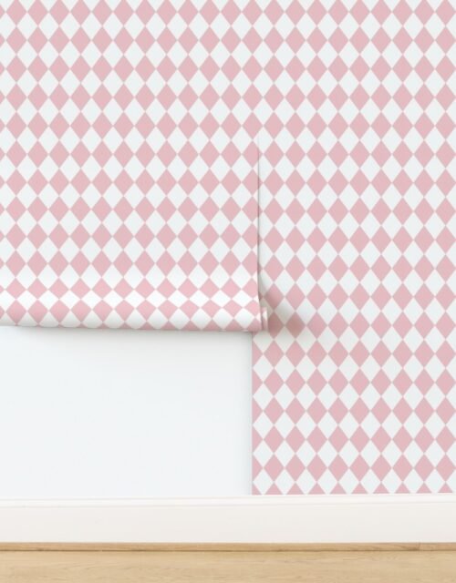 Small Pastel Baby Pink Bloom Diamonds on White Wallpaper