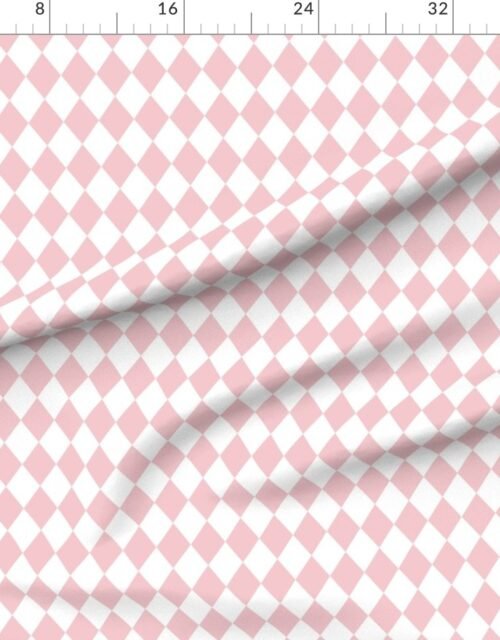 Fabric in Small Pastel Baby Pink Bloom Diamonds on White
