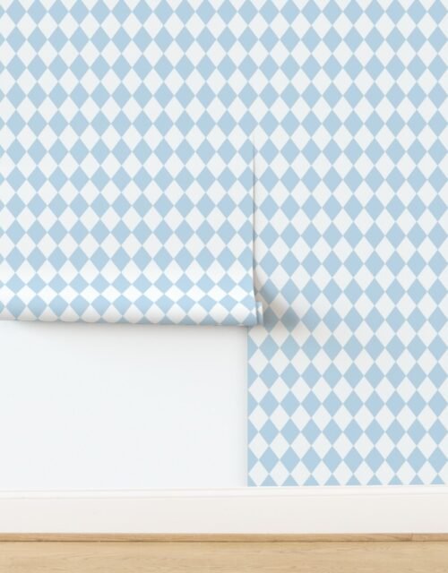 Small Pastel Baby Blue Breeze Diamonds on White Wallpaper