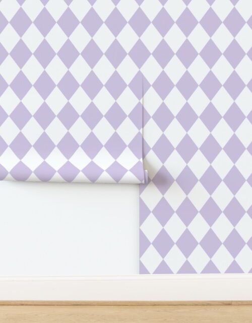 Pastel Lavender Mist Glow Diamonds on White Wallpaper