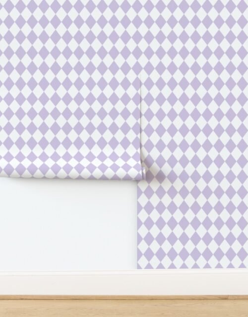 Small Pastel Lavender Mist Glow Diamonds on White Wallpaper