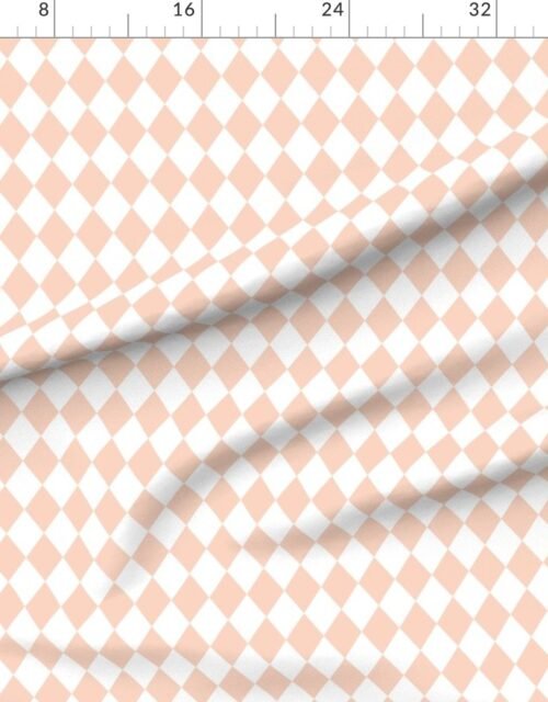 Fabric in Small Pastel Peach Blush Glow Diamonds on White
