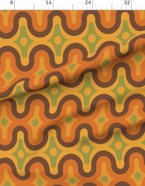 Fabric in Mod Geometric Waves in Burnt Orange and Avocado 70s Revival