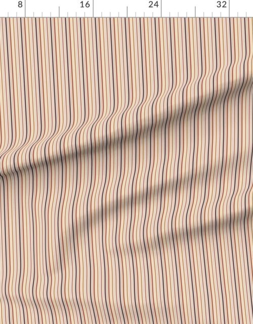 Fabric in Mini Vertical Ticking Stripe in Burnt Terracotta Clay Shades on Cream
