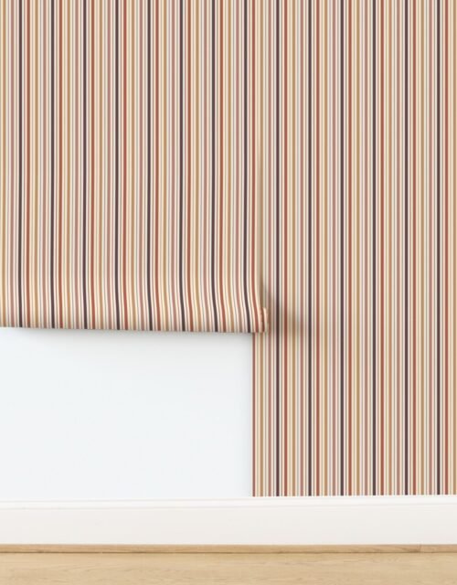 Small Vertical Ticking Stripe in Burnt Terracotta Clay Shades on Cream Wallpaper